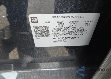 2022 Chevrolet Malibu Fwd Lt z USA, uszkodzony, nr VIN 1G1ZD5ST0NF210787